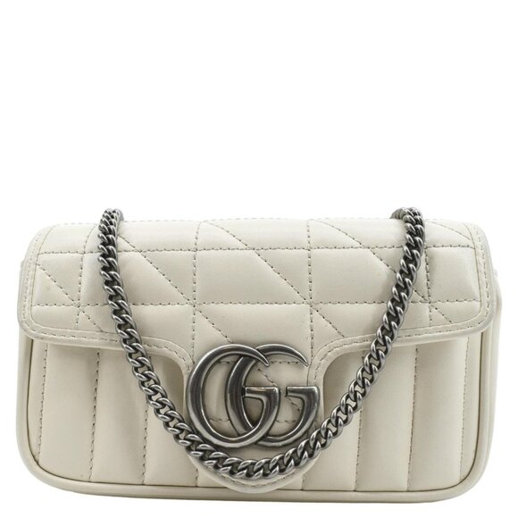 GucciGG Marmont Super Mini Matelasse Leather Shoulder Bag White 476433